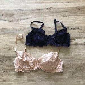 Victoria's Secret Lace Bra Duo - Dark Blue and Light Pink